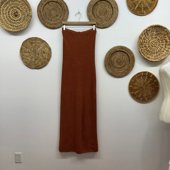 Free People Beach Orange Brown Boho Strapless Knit Rio Sweater Maxi Dress Medium - Picture 2 of 8